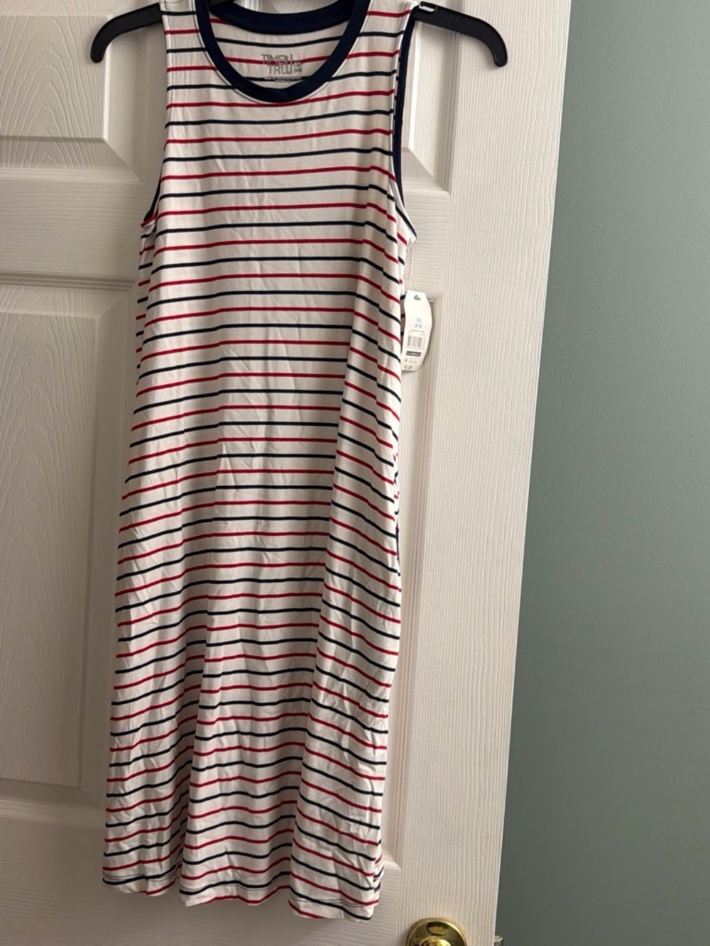 Time and Tru Navy Trim White Tank Dress with Red and Navy Stripes